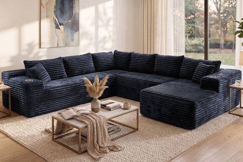 KCGKCG 122" Cloud Sectional Couch for Living Room, 7 Seater U Shaped Sofa Modular Boneless Couch with Chaise | Deep Seater | Cup Holder | Side Pocket | No Assembly | Plus Corduroy
