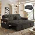 KCGKCG Pull Out Sleeper Sofa Bed, Modern Chenille Loveseat with Pockets, USB/Type-C Ports, Wood Tray Table & Cup Holder& 6-Position Adjustable Backrest for Home Office