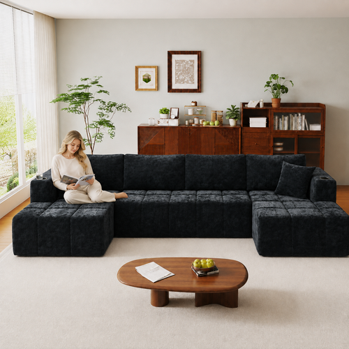 KCGKCG 132" U Shaped Corduroy Cloud Couch - No Assembly Required